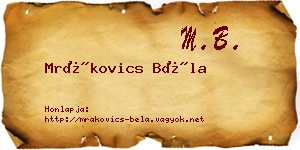 Mrákovics Béla névjegykártya
